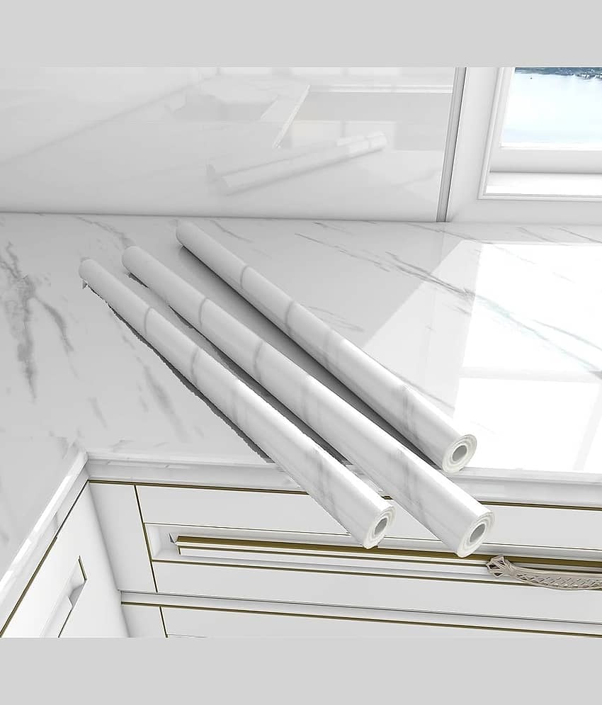 SKYVILLA Wall Stickers Wallpaper (200cm X 60 cms) for Furniture Kitchen Cabinets Almirah Tabletop Plastic Table Wooden Table Wardrobe Renovation PVC DIY Self Adhesive Sticker (White, Pack of 3)