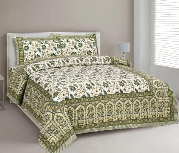 3001-Hometrade India-Standard King Size (90*108 Inches) Double Bedsheet With 2 Pillow Cover-RJ-14-Jaipur lining-3475