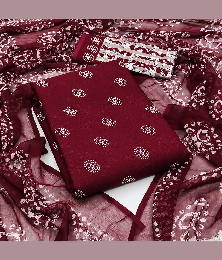 Anand Unstitched Crepe Printed Dress Material - Maroon ( Pack of 1 )