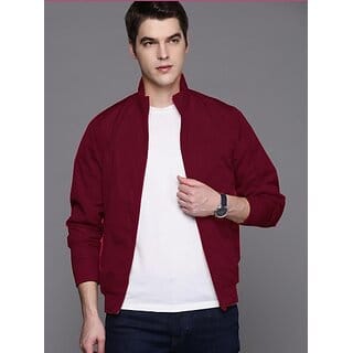 Fashlook Bomber Solid Full Sleeve Maroon Jacket for Mens