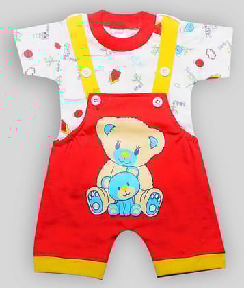 INFANT - Red Cotton Baby Boy Dungaree Sets ( Pack of 1 ) - None