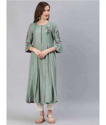 Yash Gallery Pack of 1 Viscose Embroidered Flared Women's Kurti - ( Green )
