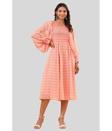 Juniper - Peach Georgette Women's A-line Dress ( Pack of 1 )