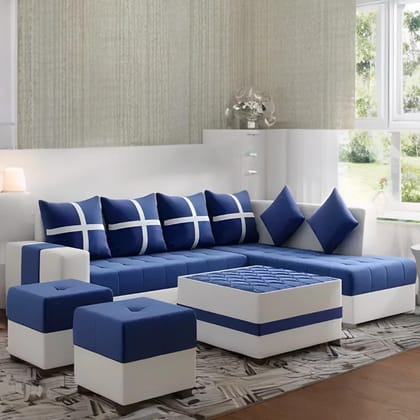 Starlet Furniture Stolino Fabric 8 Seater LHS L Shape Sofa Set (Blue - Light Grey)