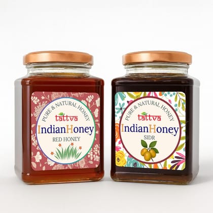 IndianHoney Red Honey with Sidr Honey Combo (Pack of 2) | Pure & Natural | 1kg (500g Each) | Unprocessed & Unfiltered Natural Sweetener