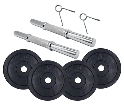 JJ Jonex Dumbbells, Rubber Dumbbells Set, 10Kg Rubber Dumbbell Plates with 28mm 1 Pair Steel Dumbbell Rods with Spring Locks