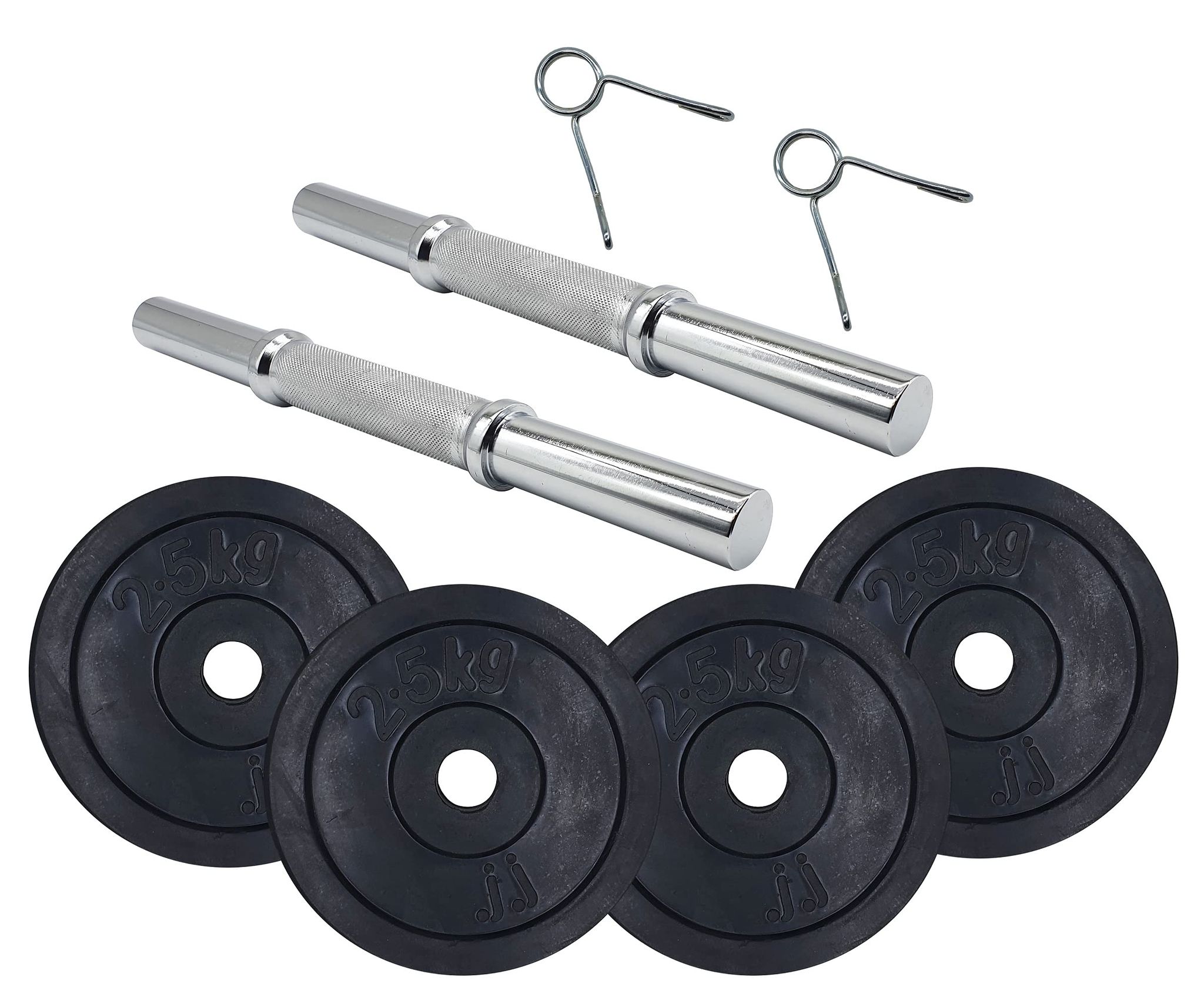 JJ Jonex Dumbbells, Rubber Dumbbells Set, 10Kg Rubber Dumbbell Plates with 28mm 1 Pair Steel Dumbbell Rods with Spring Locks