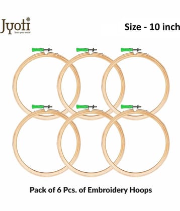 Jyoti Embroidery Hoop, Wooden Round Adjustable, (3 Ply of 10 Inches with Steel Fitting), Easily Loosen/Tighten, Cross Stitch Hoop Ring for Sewing, Needlework, Craft Projects & Ornaments - Pack of 6