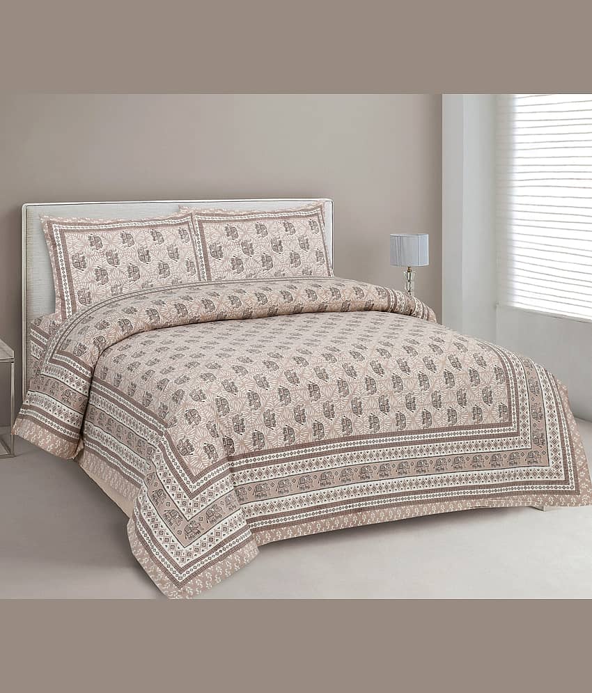 CLOTHORO Cotton 1 Double King Bedsheet with 2 Pillow Covers ( Brown )