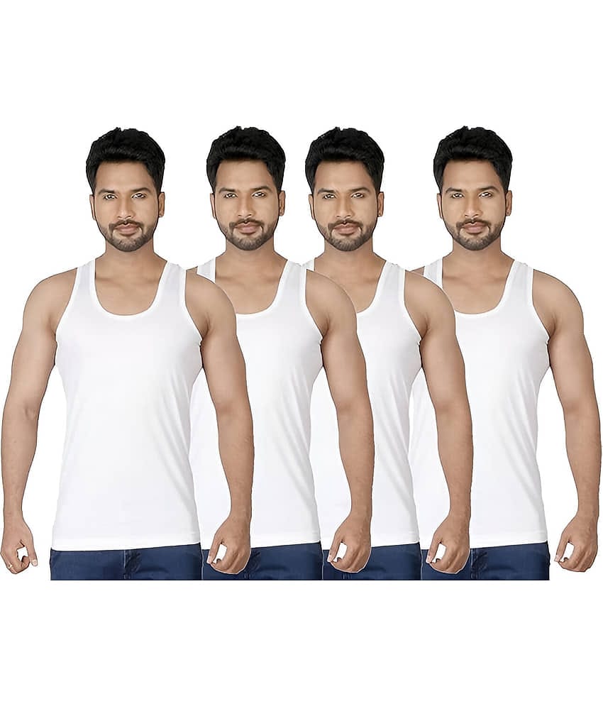 kaseera Pack of 4 Cotton Blend Basic Vest For Men ( White )