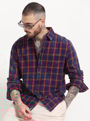 Indigo Dyed Premium Men Shirt, Regular Fit, Pure Cotton, Red-Navy-S