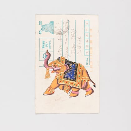 Elephant Miniature Painting on Postcard - 3x5 inches-Multicoloured / 3 Inches x 5 Inches / Paper