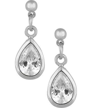 The Jewelbox Light Weight Drop Rhodium Plated Silver American Diamond Drop Earring Girl Women