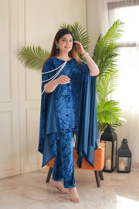 Gulzar Blue Velvet Cord Set-3XL