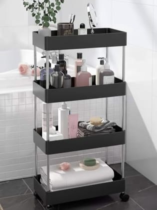 MAX Houser 4 Tiers Metal Storage Trolley with Wheels, Freestanding Multi Layer Rolling Storage Rack for
