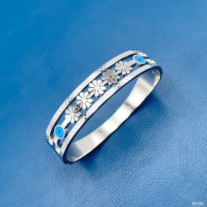 Daisy Flower Evil Eye Enamel Blue Silver Anti Tarnish Openable Kada Bracelet For Women-Silver