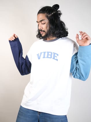 Vibe White, Navy Full Sleeve Sweatshirt-S / White, Navy
