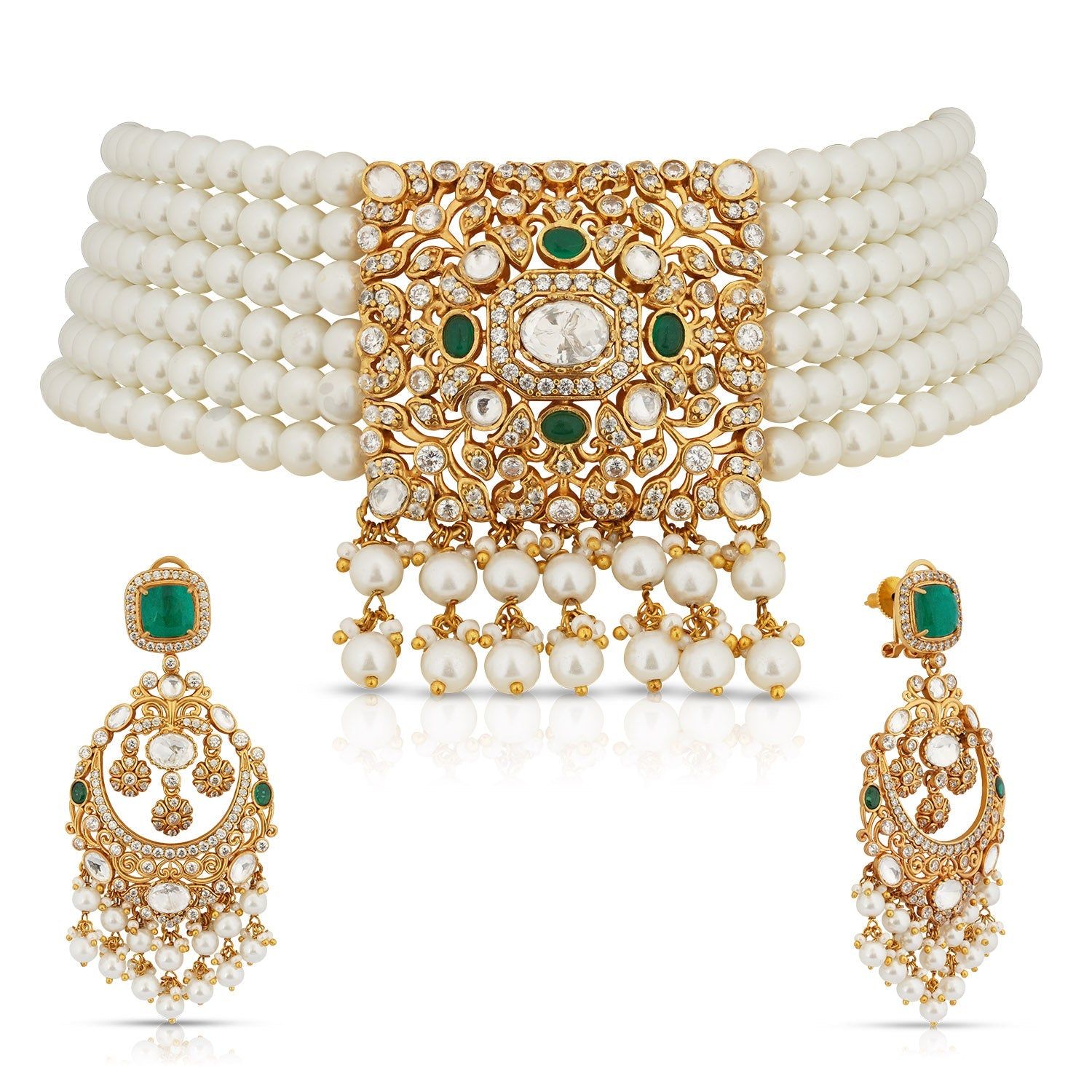 Preet - Pearl & Green Choker set-Green