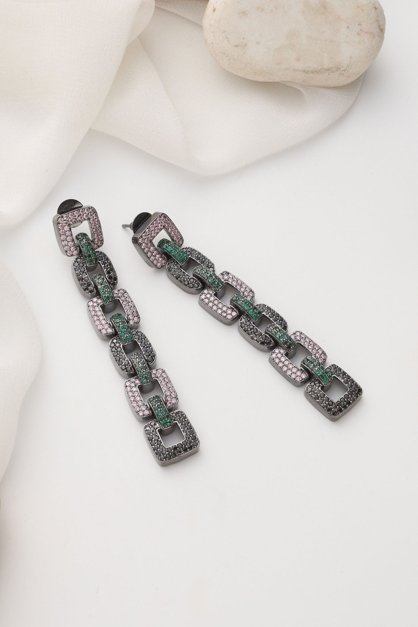 Madelyn Green Zirconia Dangler Earrings-Polki