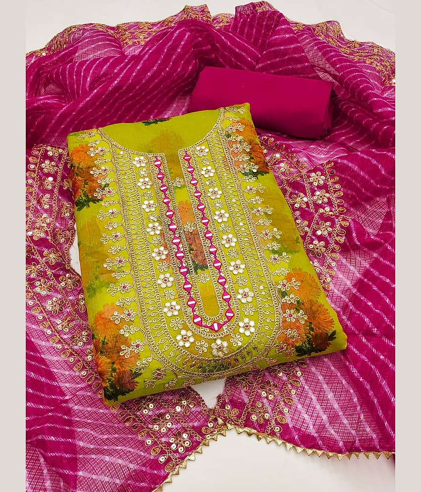 Rangtulika Ethnics Women Chanderi Unstitched Dress Material ( Green )