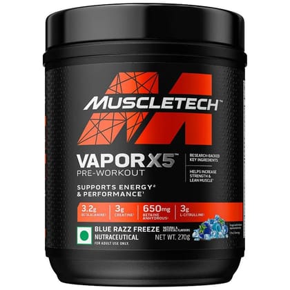 Muscletech Vapor X5 pre-workout, 270 g, 30 servings-Blue Razz Freeze