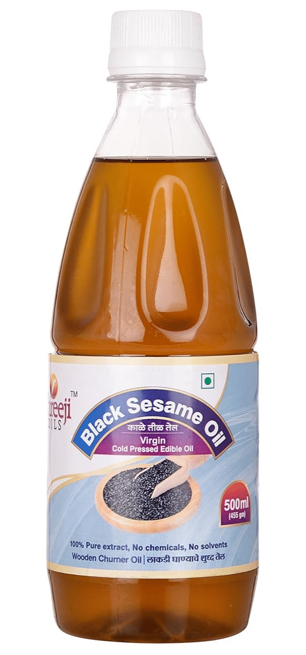 Shreeji Oils Black Sesame Virgin Cold Pressed Edible Oil, 500 ml