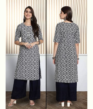 Ethnic Basket Pack of 1 Crepe Printed Nayra Women's Kurti - ( Blue )