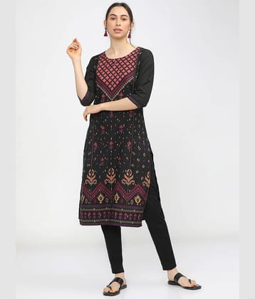 Ketch Polyester Printed Straight Women's Kurti - Black ( Pack of 1 )