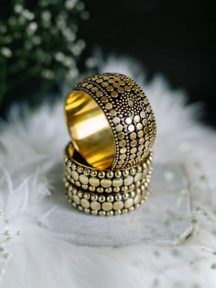 Vintage Studded Brass Bangle Combo - Stack of 3 Bangles-2/4
