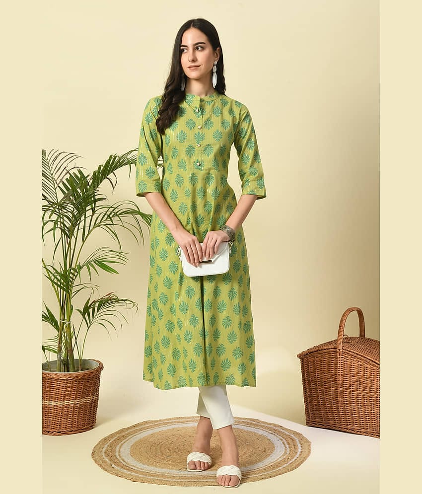 GlowWorld Viscose Blend Printed A-line Women's Kurti - Green ( Pack of 1 )