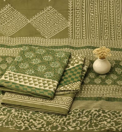 Handcrafted Dabu Print Cotton Dress Material – 3 Piece Set