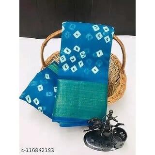 Sky Blue Colour Bandhani Printed Cotton Silk Saree