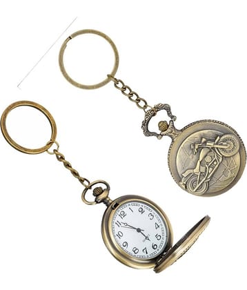 Gala Time Bike Theme Designer Pocket Watch Vintage Premium Analog Clock Antique Metallic Keyring Gift Key Chain