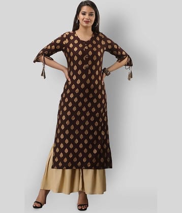 MAUKA - Brown Straight Rayon Women's Stitched Salwar Suit ( Pack of 1 )
