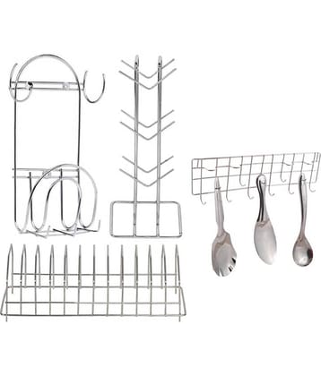JISUN - Silver Stainless Steel Dish Racks ( Pack of 4 )