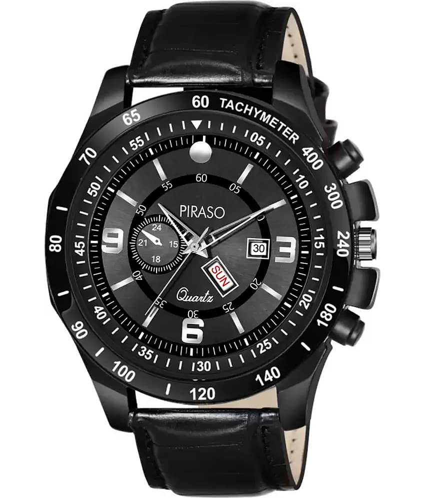 PIRASO Black Leather Analog Men's Watch