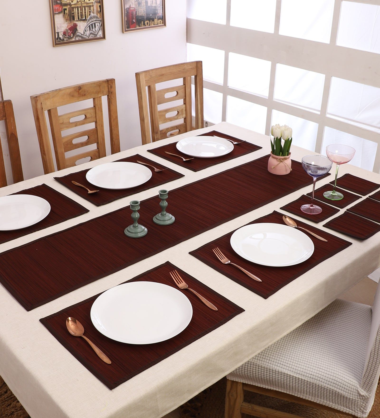 Bamboo Dining Mats - Brown (Set of 13)