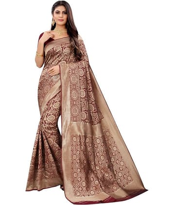 NENCY FASHION Banarasi Silk Printed Saree With Unstitched Blouse Piece ( Multicolor )