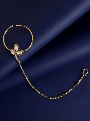 Gold-Plated Handcrafted Kundan Stone-Studded Chained Nose Rings