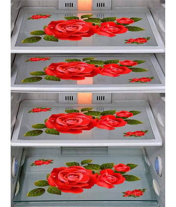 Crosmo PVC Floral Printed Fridge Mats ( 43 29 ) Pack of 4 - Multicolor