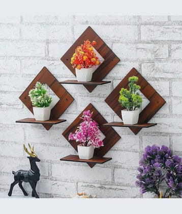 Pot Stand Set of 4 Pieces Decorative Wooden Wall Hanging Wooden Wall Shelf