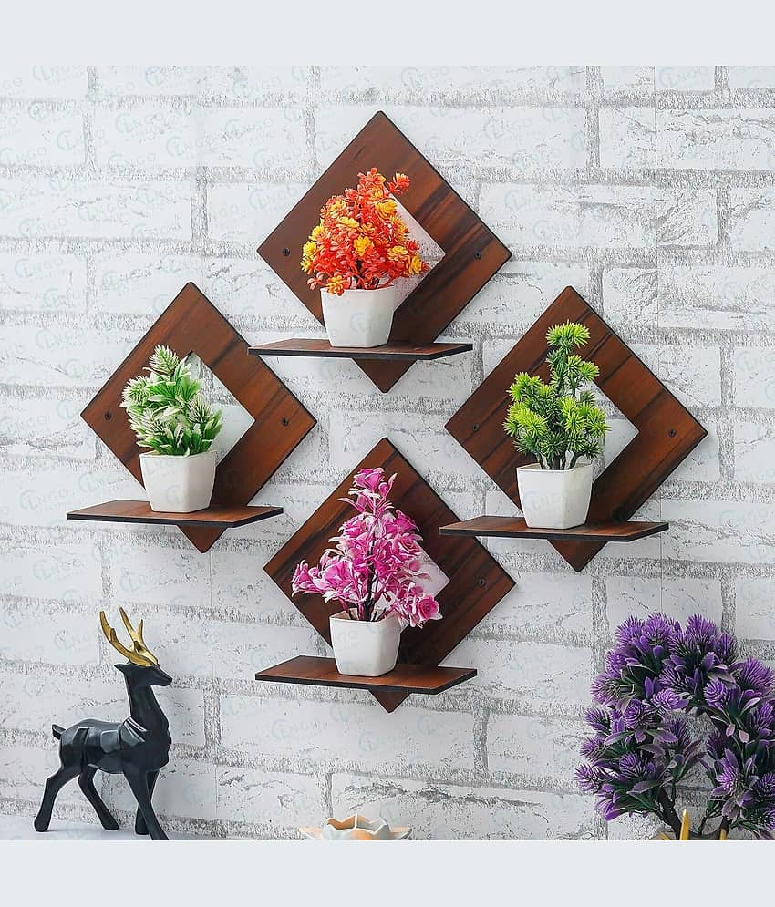 Pot Stand Set of 4 Pieces Decorative Wooden Wall Hanging Wooden Wall Shelf