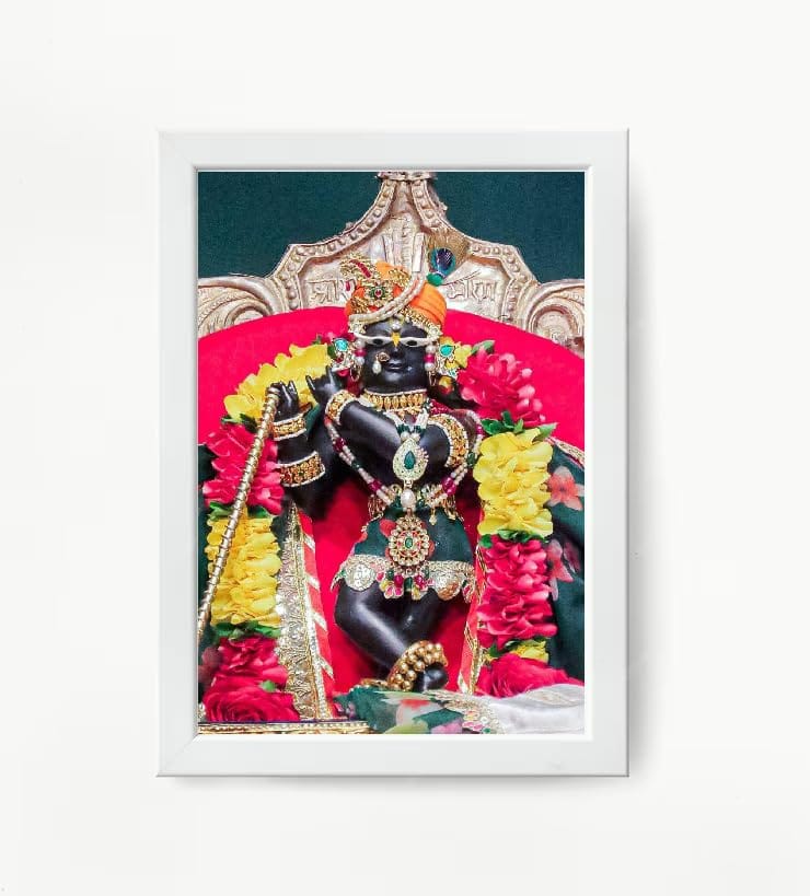NOKKES Radha Raman Ji Vrindavan Radha Raman Thakur Ji White Photo Frames Religious Photo frame 5X7 Inch Photo Frame_QWW94