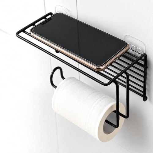 Zollyss 1 Pc Adhesive Toilet Paper Holder with Shelf Tissue Paper Roll Towel Holder Storage Rack