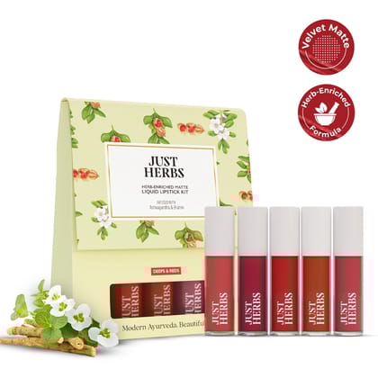 Herb Enriched Matte Liquid Lipstick Kit- Set of 5 Herb Enriched Matte Liquid Lipstick Kit- Set of 5 - Deeps_And_Reds