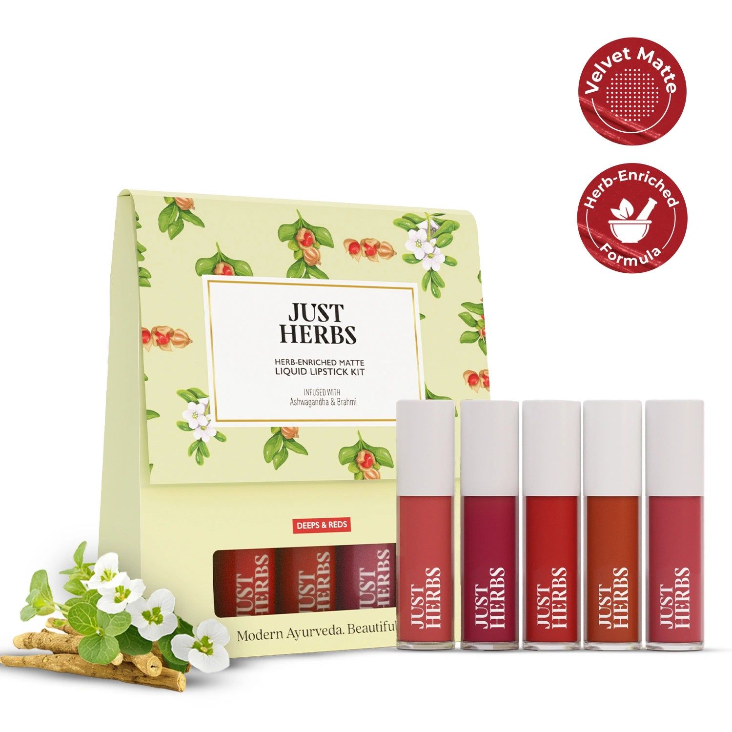 Herb Enriched Matte Liquid Lipstick Kit- Set of 5 Herb Enriched Matte Liquid Lipstick Kit- Set of 5 - Deeps_And_Reds