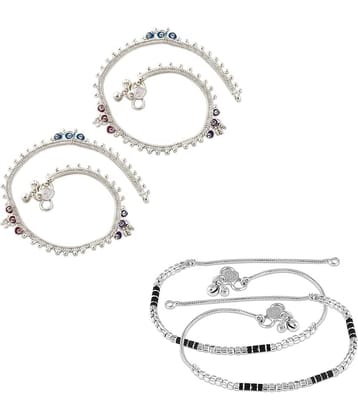 HEER COLLECTION - Silver Anklets ( Pack of 2 )