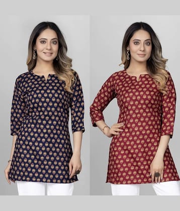 KALAVRITTA Pack of 2 Cotton Blend Printed Straight Women's Kurti - ( Multicoloured )