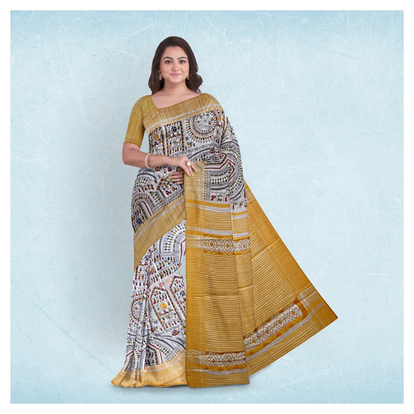 Bronze (Metallic) Tribal design Tussar Silk Saree