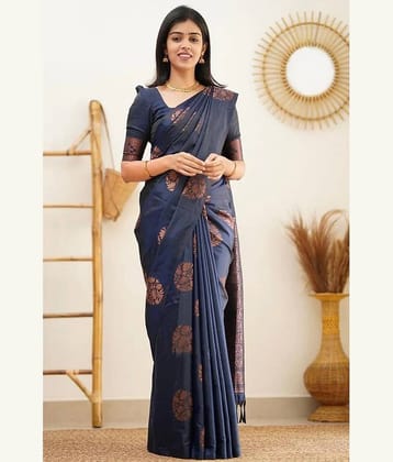 Gazal Fashions Banarasi Silk Woven Saree With Unstitched Blouse Piece ( Brown )